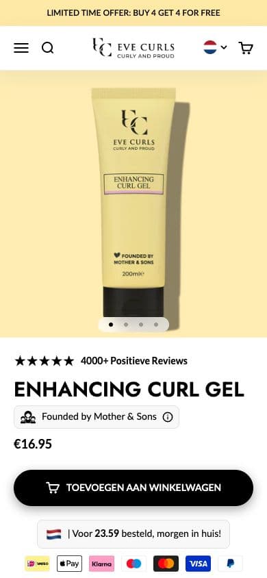 Eve Curls mobile product page view