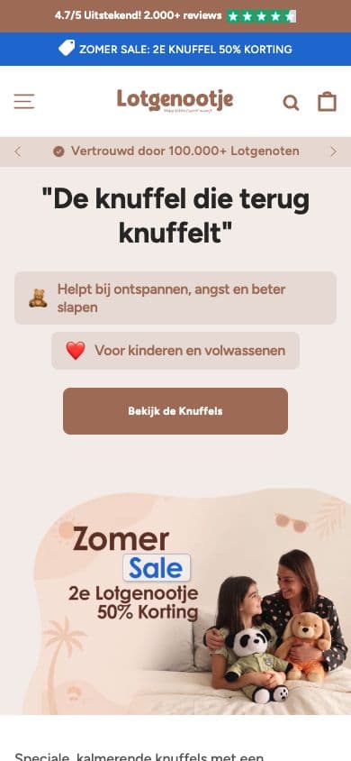 Lotgenootje mobile homepage view
