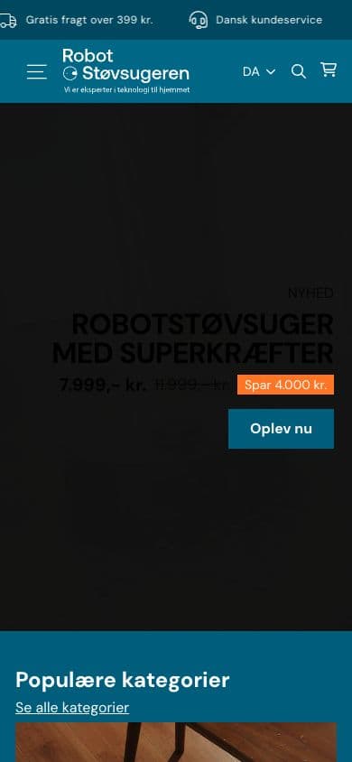 Robotstøvsugeren mobile homepage view