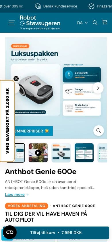 Robotstøvsugeren mobile product page view