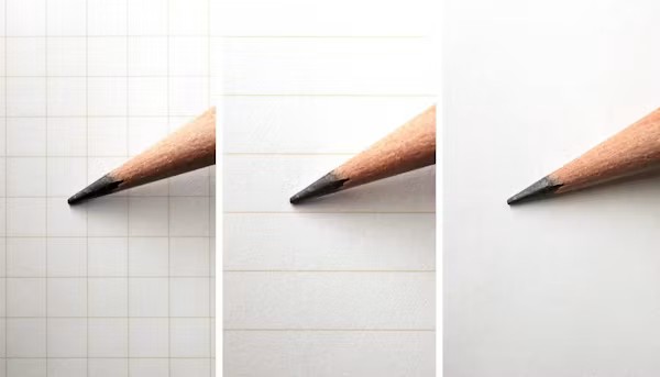 Actual graph, ruled and plain paper with pencil tips